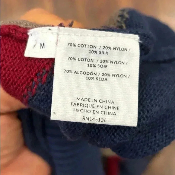 Naadam peachskin split neck silk blend Neck Pullover Geometric sweater Sz M - Picture 5 of 5